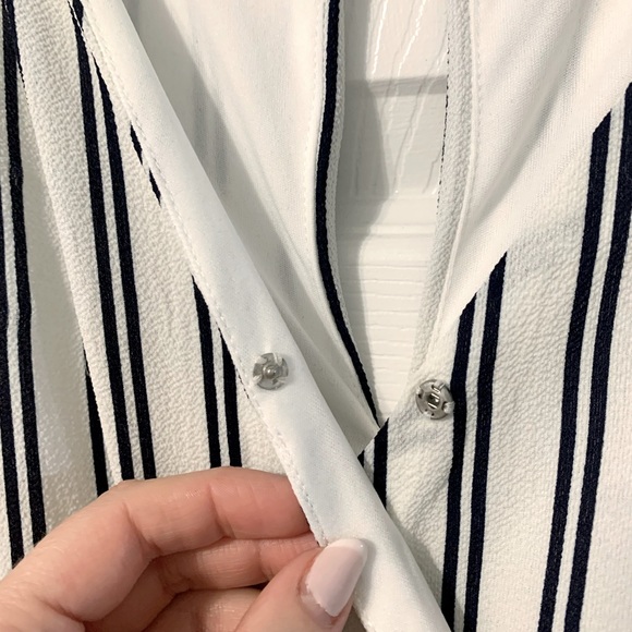 White and black striped shorts romper with ruffle detail - Picture 7 of 12